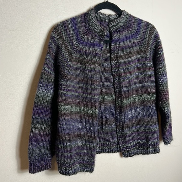 Handmade Knit Sweater Cardigan Open Front Purple Grey size S/M - Picture 3 of 12